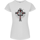 Steampunk Cross Gothic Heavy Metal Biker Womens Petite Cut T-Shirt White