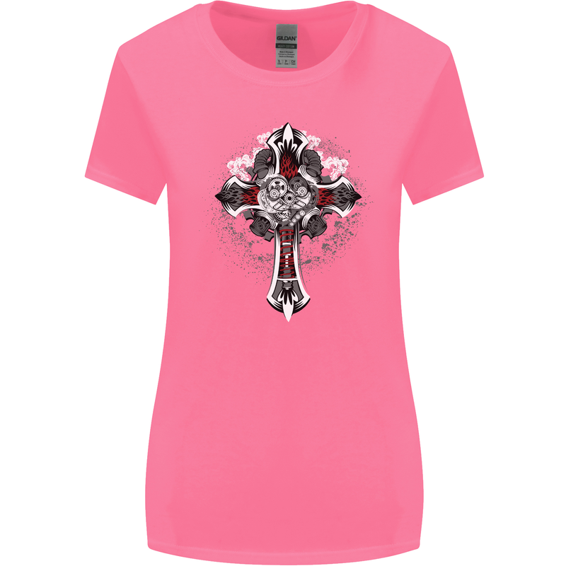 Steampunk Cross Gothic Heavy Metal Biker Womens Wider Cut T-Shirt Azalea
