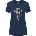 Steampunk Cross Gothic Heavy Metal Biker Womens Wider Cut T-Shirt Navy Blue