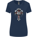 Steampunk Cross Gothic Heavy Metal Biker Womens Wider Cut T-Shirt Navy Blue