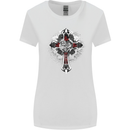 Steampunk Cross Gothic Heavy Metal Biker Womens Wider Cut T-Shirt White