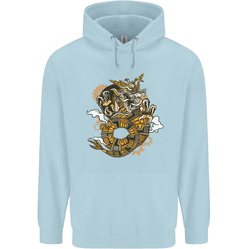 Steampunk Dragon Childrens Kids Hoodie Light Blue