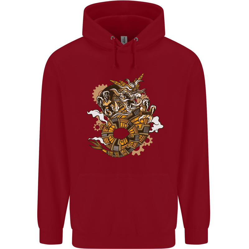Steampunk Dragon Childrens Kids Hoodie Red