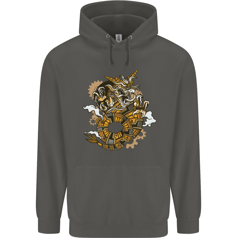 Steampunk Dragon Childrens Kids Hoodie Storm Grey