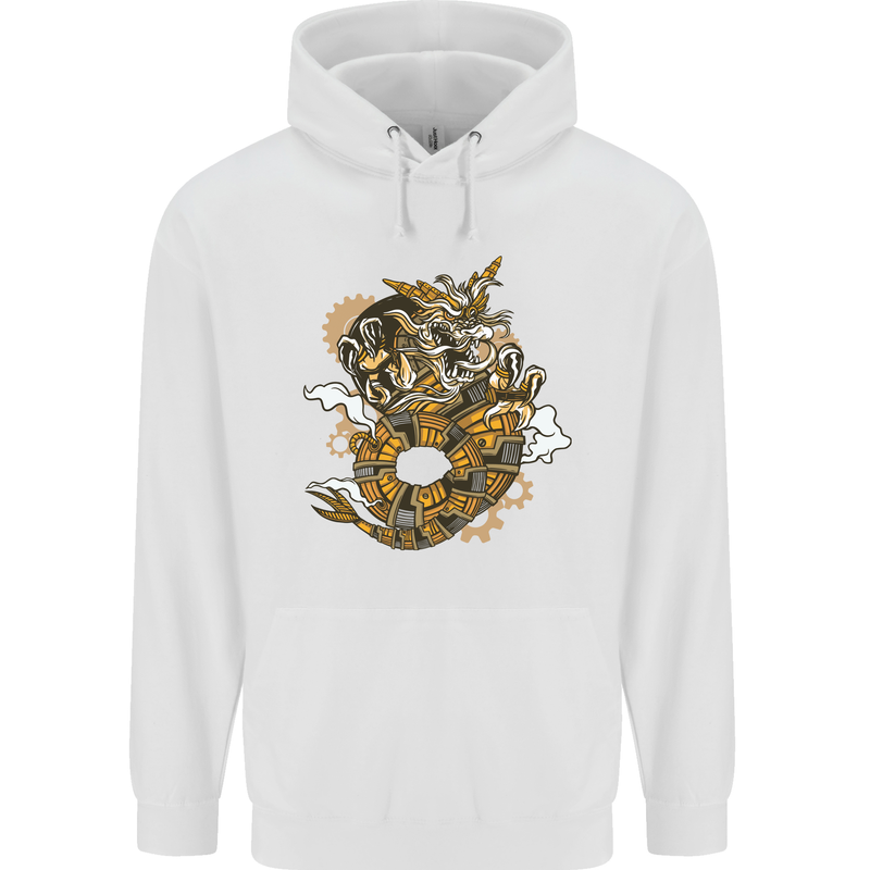 Steampunk Dragon Childrens Kids Hoodie White