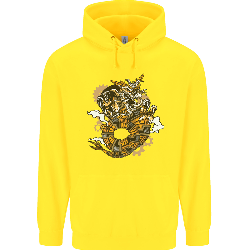 Steampunk Dragon Childrens Kids Hoodie Yellow