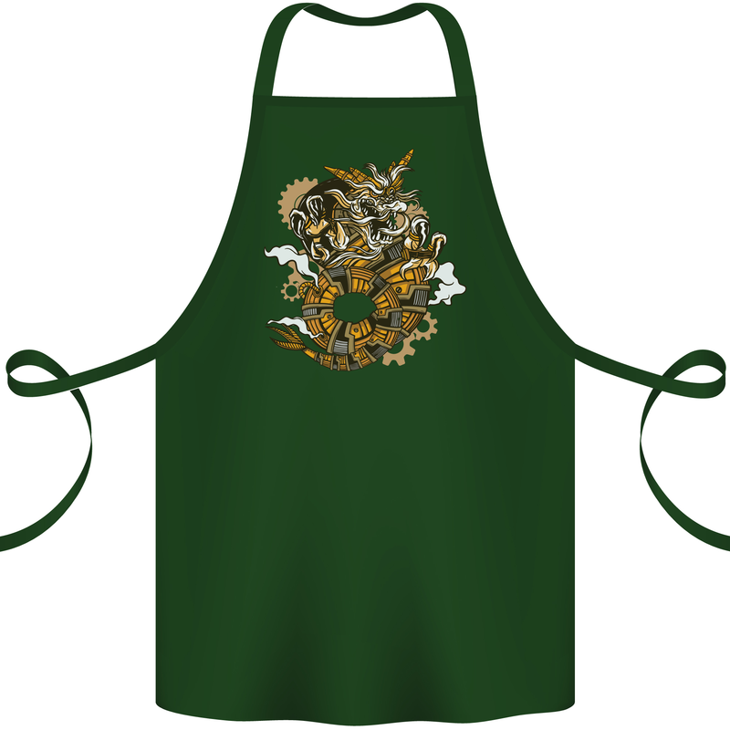 Steampunk Dragon Cotton Apron 100% Organic Forest Green