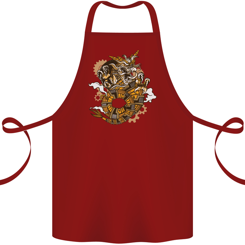 Steampunk Dragon Cotton Apron 100% Organic Maroon