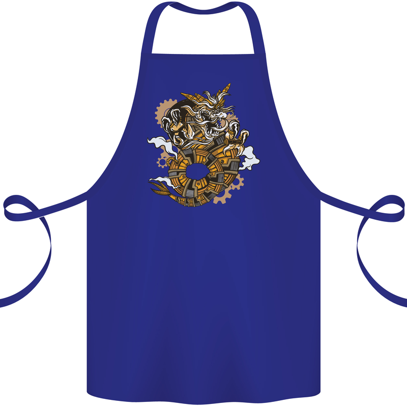Steampunk Dragon Cotton Apron 100% Organic Royal Blue