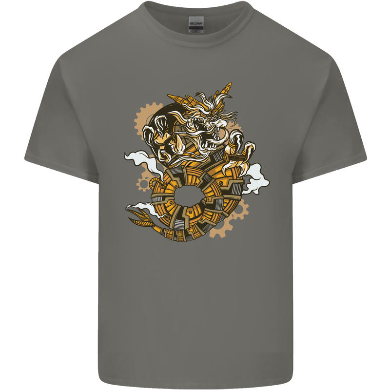 Steampunk Dragon Kids T-Shirt Childrens Charcoal