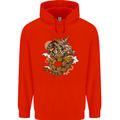 Steampunk Dragon Mens 80% Cotton Hoodie Bright Red
