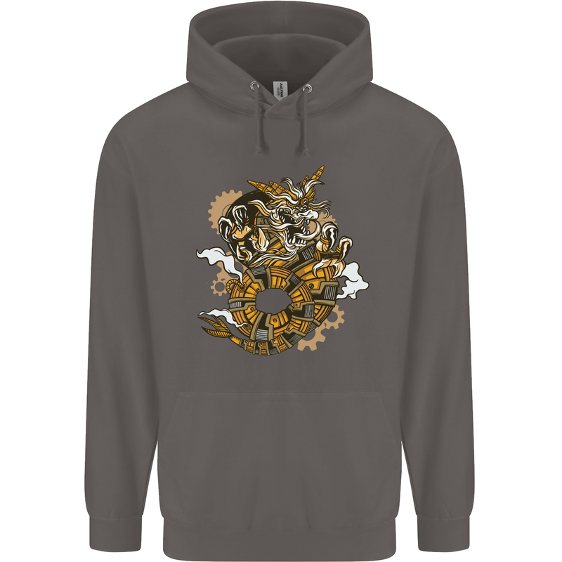 Steampunk Dragon Mens 80% Cotton Hoodie Charcoal