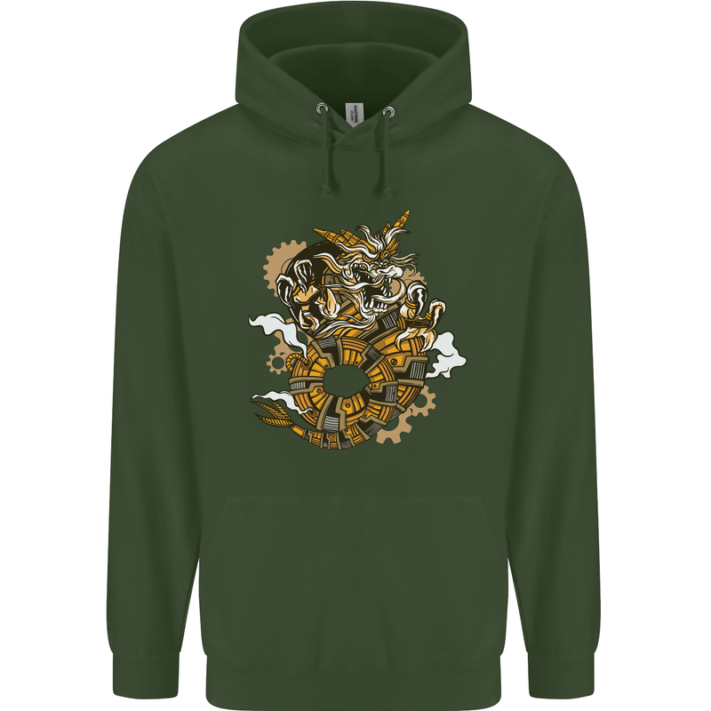 Steampunk Dragon Mens 80% Cotton Hoodie Forest Green