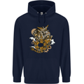 Steampunk Dragon Mens 80% Cotton Hoodie Navy Blue