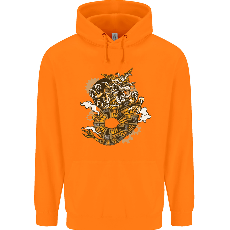 Steampunk Dragon Mens 80% Cotton Hoodie Orange