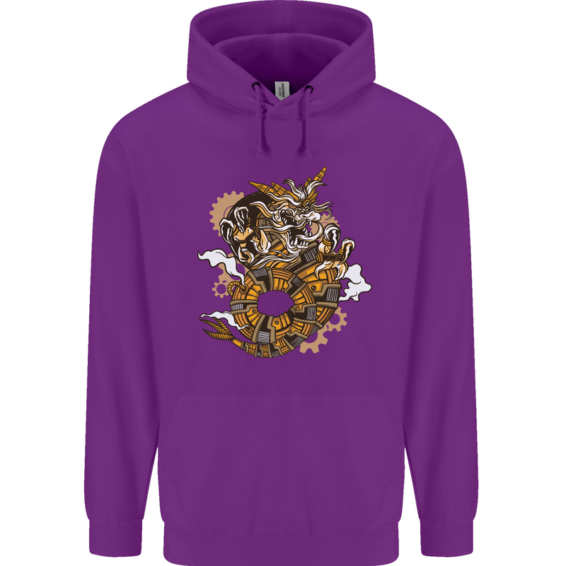 Steampunk Dragon Mens 80% Cotton Hoodie Purple
