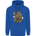 Steampunk Dragon Mens 80% Cotton Hoodie Royal Blue