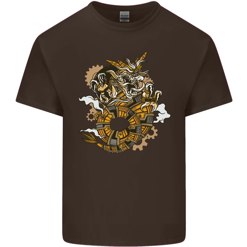 Steampunk Dragon Mens Cotton T-Shirt Tee Top Dark Chocolate