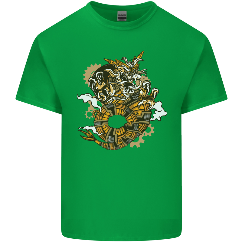 Steampunk Dragon Mens Cotton T-Shirt Tee Top Irish Green