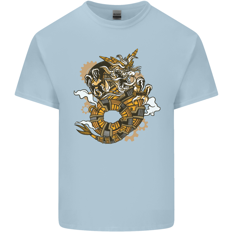 Steampunk Dragon Mens Cotton T-Shirt Tee Top Light Blue