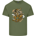 Steampunk Dragon Mens Cotton T-Shirt Tee Top Military Green