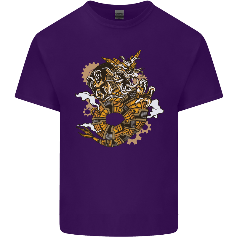 Steampunk Dragon Mens Cotton T-Shirt Tee Top Purple