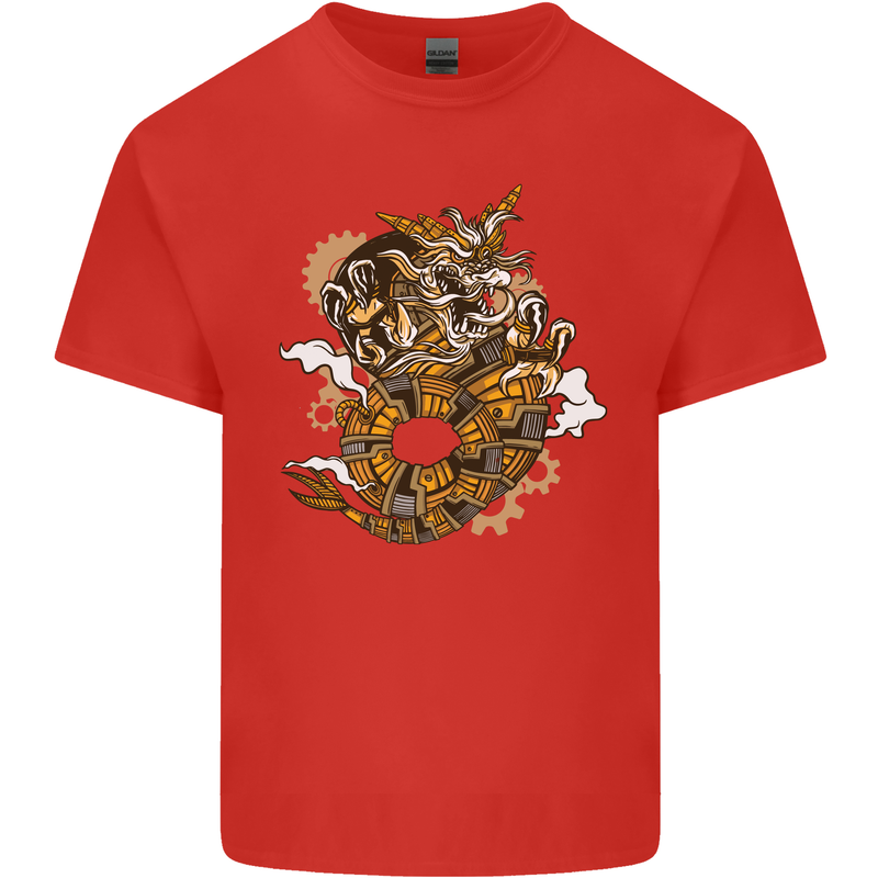 Steampunk Dragon Mens Cotton T-Shirt Tee Top Red