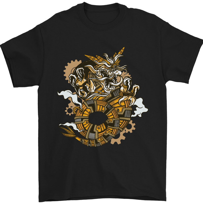 Steampunk Dragon Mens T-Shirt Cotton Gildan Black