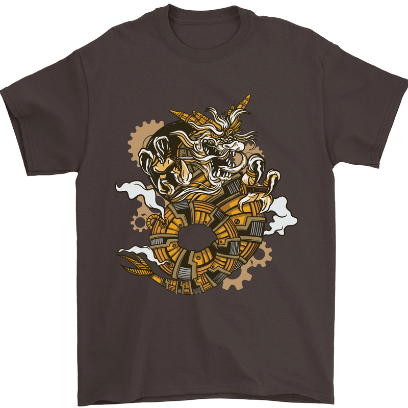 Steampunk Dragon Mens T-Shirt Cotton Gildan Dark Chocolate