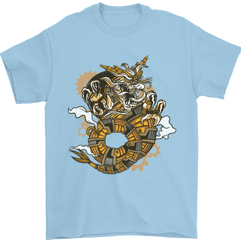 Steampunk Dragon Mens T-Shirt Cotton Gildan Light Blue