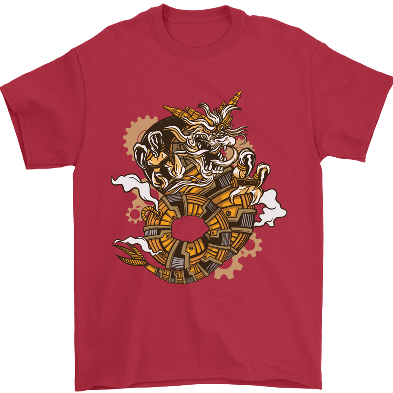 Steampunk Dragon Mens T-Shirt Cotton Gildan Red