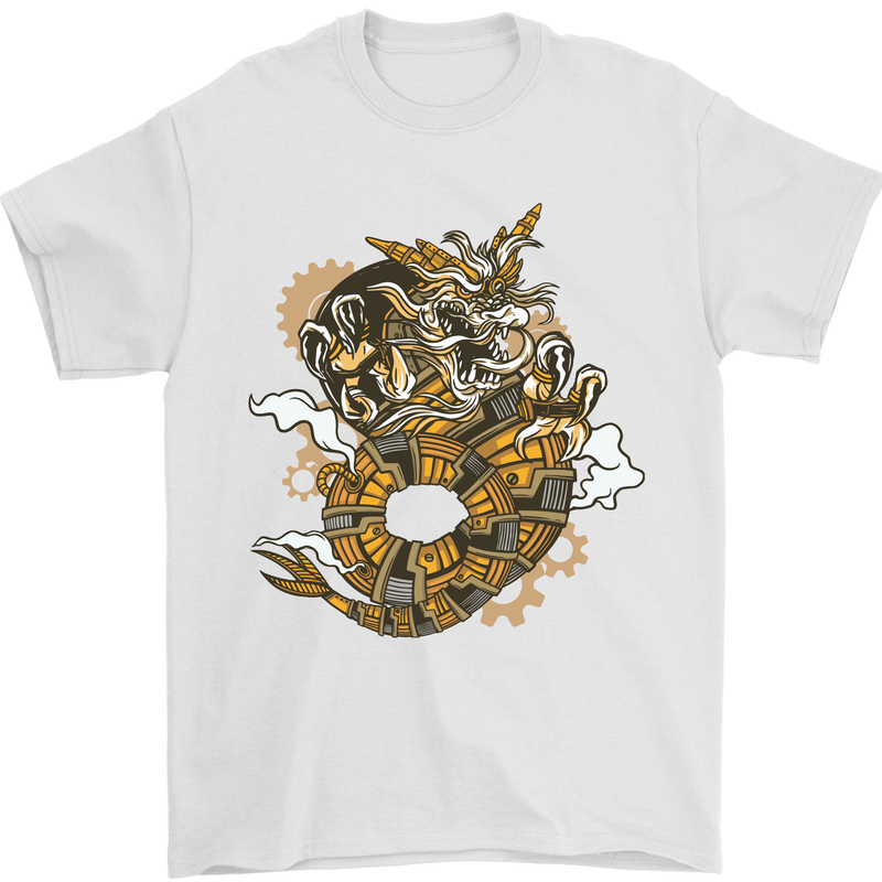 Steampunk Dragon Mens T-Shirt Cotton Gildan White