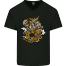 Steampunk Dragon Mens V-Neck Cotton T-Shirt Black