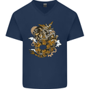 Steampunk Dragon Mens V-Neck Cotton T-Shirt Navy Blue