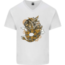 Steampunk Dragon Mens V-Neck Cotton T-Shirt White