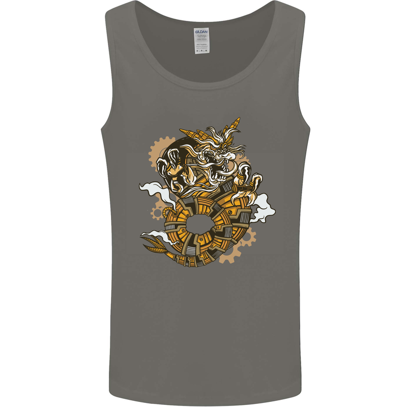 Steampunk Dragon Mens Vest Tank Top Charcoal