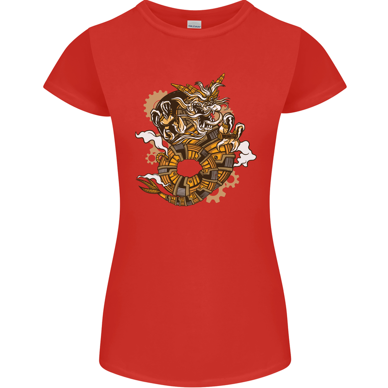 Steampunk Dragon Womens Petite Cut T-Shirt Red