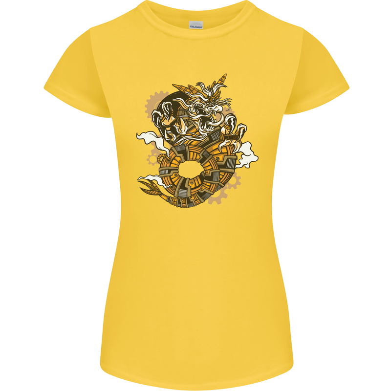 Steampunk Dragon Womens Petite Cut T-Shirt Yellow