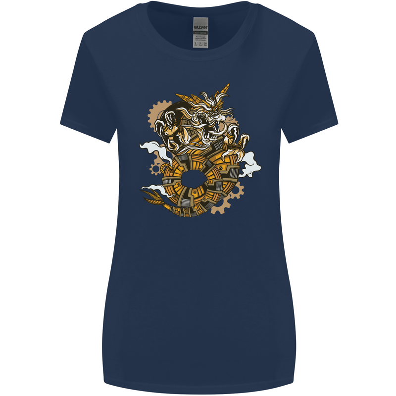 Steampunk Dragon Womens Wider Cut T-Shirt Navy Blue