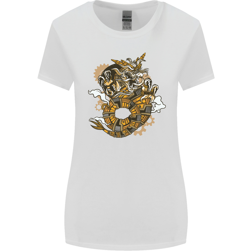 Steampunk Dragon Womens Wider Cut T-Shirt White