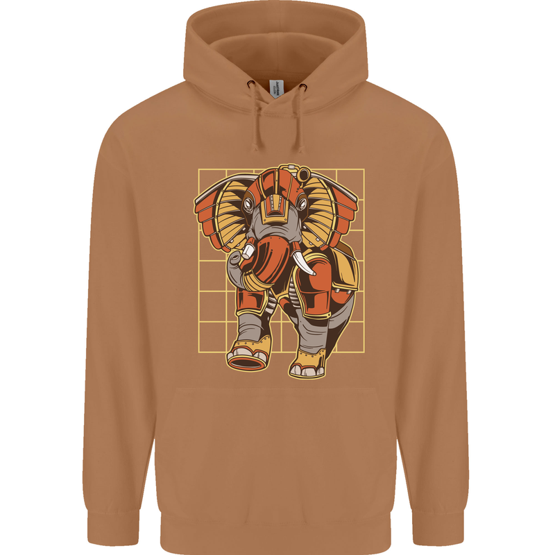 Steampunk Elephant Mens 80% Cotton Hoodie Caramel Latte