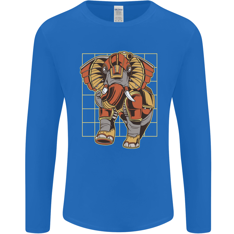 Steampunk Elephant Mens Long Sleeve T-Shirt Royal Blue