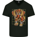 Steampunk Elephant Mens V-Neck Cotton T-Shirt Black