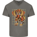 Steampunk Elephant Mens V-Neck Cotton T-Shirt Charcoal