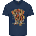 Steampunk Elephant Mens V-Neck Cotton T-Shirt Navy Blue