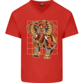 Steampunk Elephant Mens V-Neck Cotton T-Shirt Red