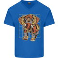 Steampunk Elephant Mens V-Neck Cotton T-Shirt Royal Blue
