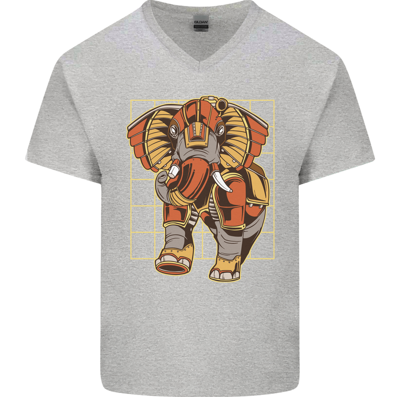 Steampunk Elephant Mens V-Neck Cotton T-Shirt Sports Grey