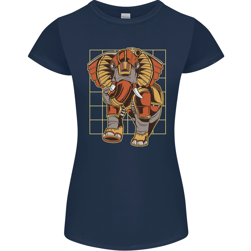 Steampunk Elephant Womens Petite Cut T-Shirt Navy Blue