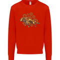 Steampunk Fox Kids Sweatshirt Jumper Bright Red